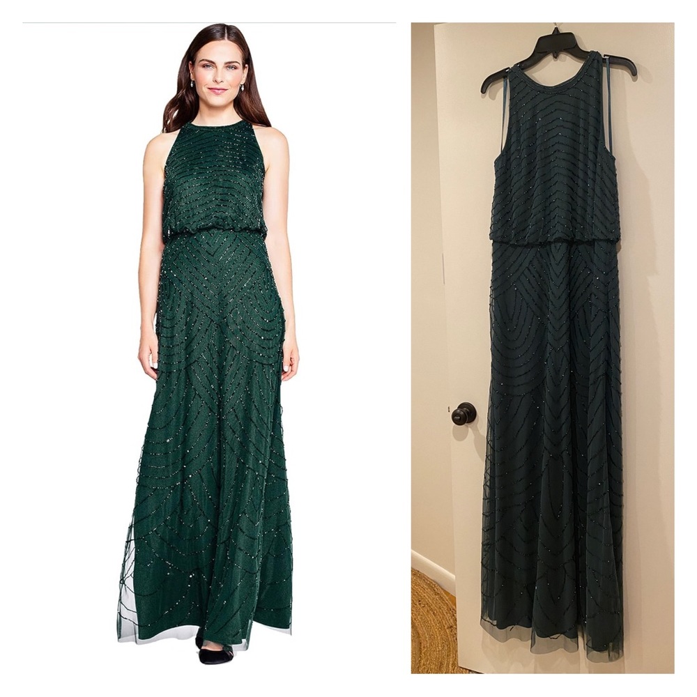 Adrianna Papell Women's Art Deco Beaded Blouson Dress with Halter Neckline